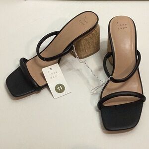 A New Day Miley Black Block Heel Sandals 11 NEW